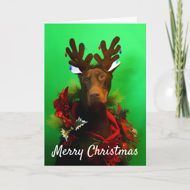 Festividades Cartão de Natal vermelho do Doberman (Frente)