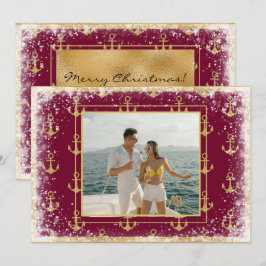 Festividades Cartão de Natal Vermelho do Foto Náutica do Natal