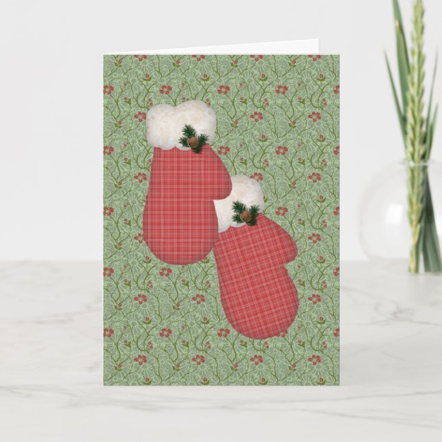 Festividades Cartão de Natal vermelho dos mitenes (Frente)