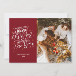 Festividades Cartão de Natal Vermelho Foto da Família Feliz Nat