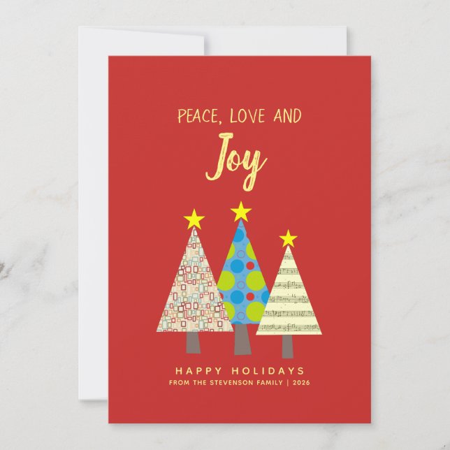 Festividades Cartão de Natal Vermelho Paz Amor Alegria (Frente)
