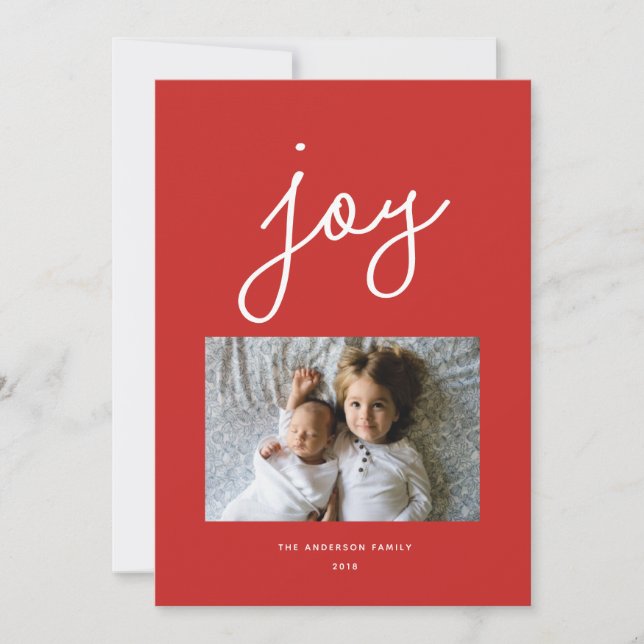 Festividades Cartão de Natal Vermelho Personalizado Script Joy  (Frente)