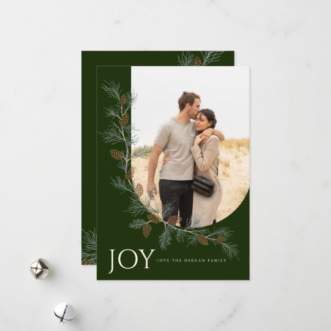 Festividades Cartão de Natal Vertical Pinecone Bough Verde (Frente/Verso In Situ)