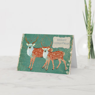 Festividades Cartão de Natal Vintage Amber Ornamentado Deer