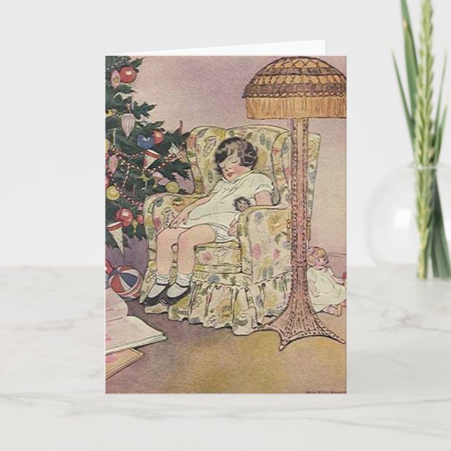 Festividades Cartão de Natal Vintage Child e Tree (Frente)