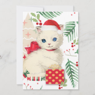 Festividades Cartão de Natal vintage de gatinho