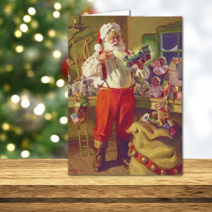 Festividades Cartão de Natal Vintage de Papai Noel e Brinquedos