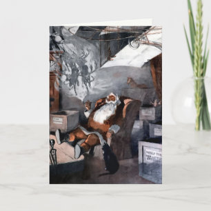 Festividades Cartão de Natal Vintage do Papai Noel e Gato