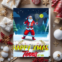 Cartão de Natal Vintage do Papai Noel Jogando Têni