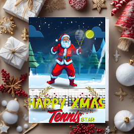 Festividades Cartão de Natal Vintage do Papai Noel Jogando Têni