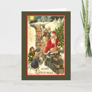 Festividades Cartão de Natal vintage do trem Santa Claus