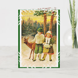 Festividades Cartão de Natal Vintage German Deer Woodland