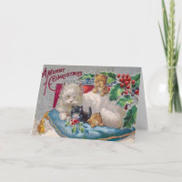 Cartão de Natal Vintage Kitty Cat, Personalize-o