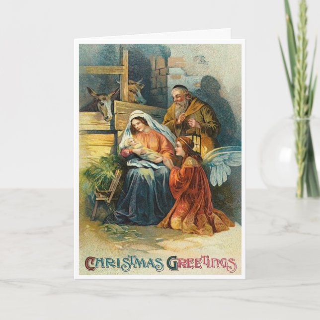 Festividades Cartão de Natal Vintage Manger (Frente)