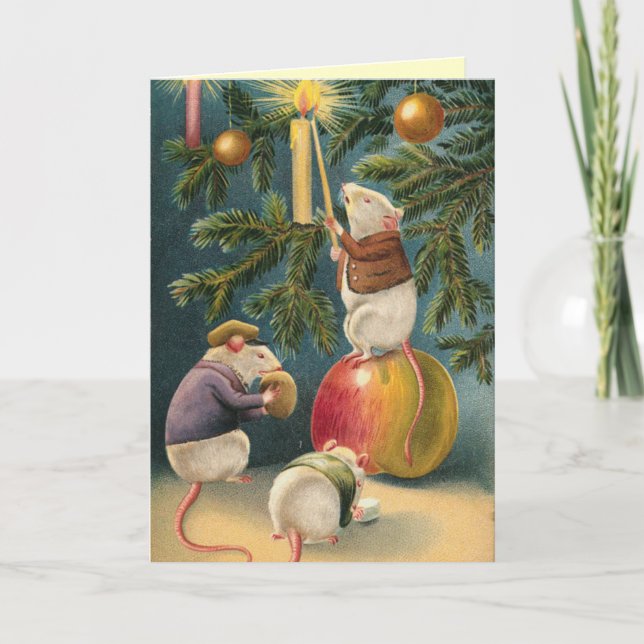 Festividades Cartão de Natal Vintage Mice (Frente)