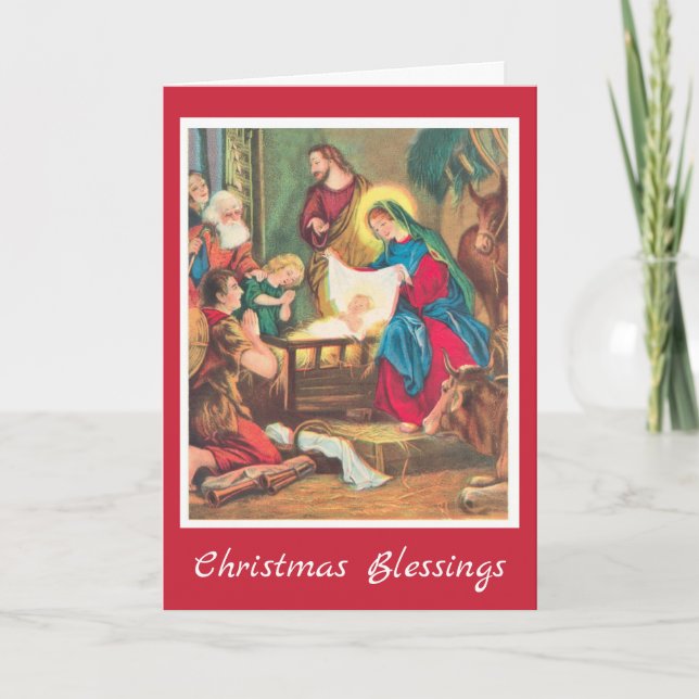 Festividades Cartão de Natal Vintage Natividade (Frente)
