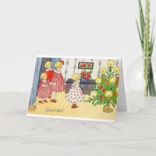 Festividades Cartão de Natal Vintage Norueguês Glad Jul