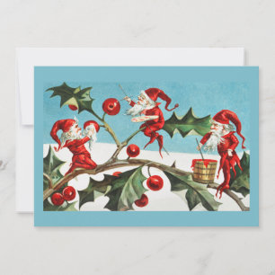Festividades Cartão de Natal Vintage Retro Azevinho & Fadas