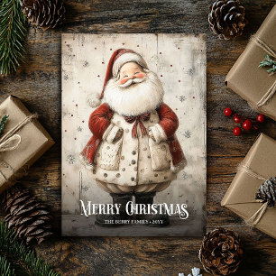 Festividades Cartão de Natal Vintage Santa Aquarela Vermelho Br