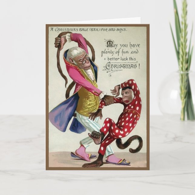 Festividades Cartão de Natal Vitoriano de Macaco Mau (Frente)