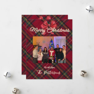 Festividades Cartão de Natal xadrez com foto da família