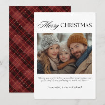 Cartão de Natal Xadrez Vermelho com Foto da Famíli