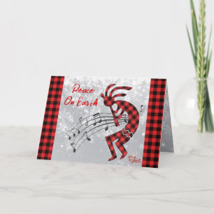 Festividades Cartão de Natal Xadrez Vermelho e Preto Kokopelli