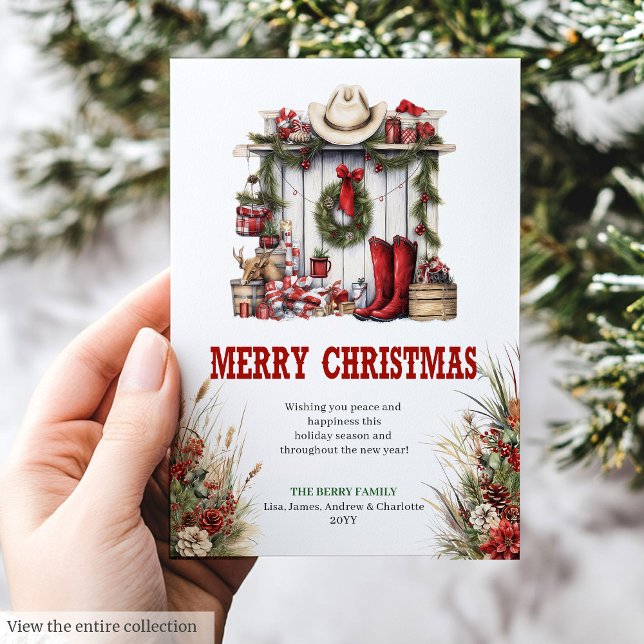Festividades cartão de Natal Yuletide Yeehaw com botas de cowbo (Yuletide Yeehaw greeting card with cowboy boots

)