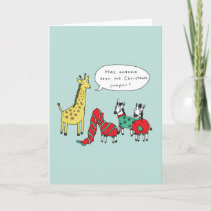 Festividades Cartão de Natal Zebra e Girafa   Quadrinhos Clássi
