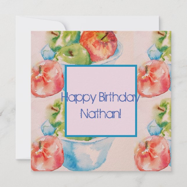 Festividades Cartão de Nome de Aquarela para Fruta de Maçãs Ver (Frente)