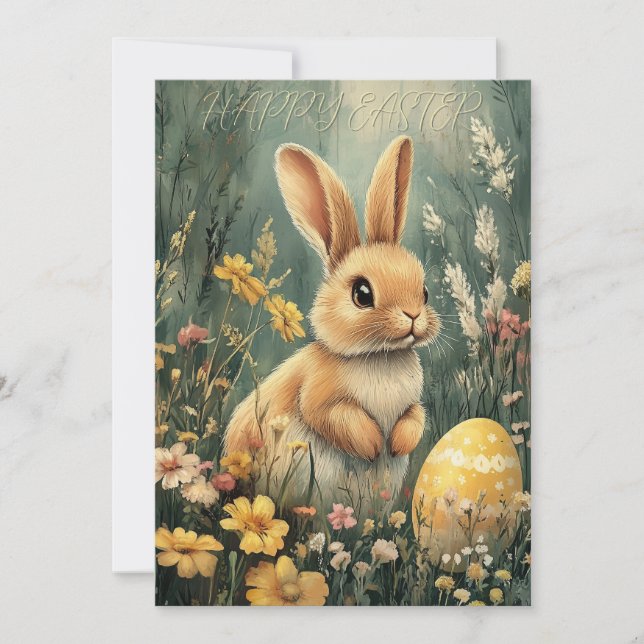 Festividades Cartão de Páscoa Bunny Vintage (Frente)