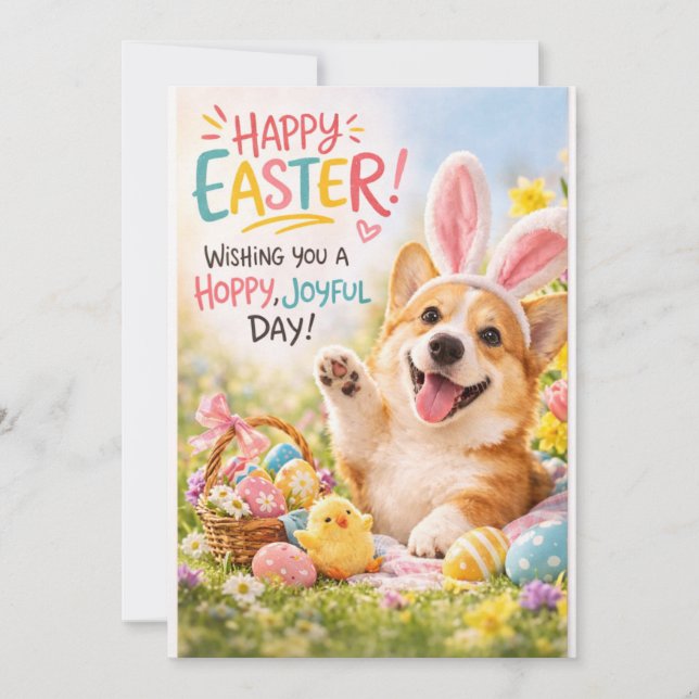 Festividades Cartão de Páscoa Corgi (Frente)