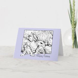 Festividades Cartão de Páscoa da família Bunny, azul