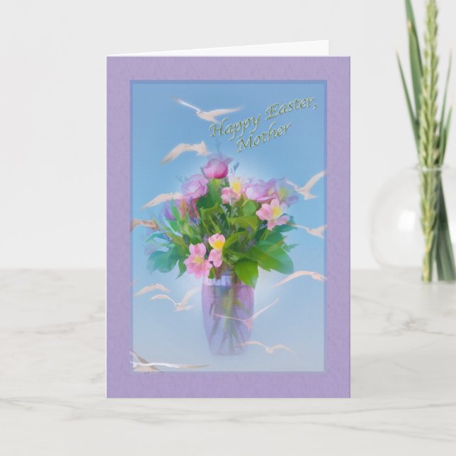 Festividades Cartão de páscoa da mãe com flores e pássaros (Frente)