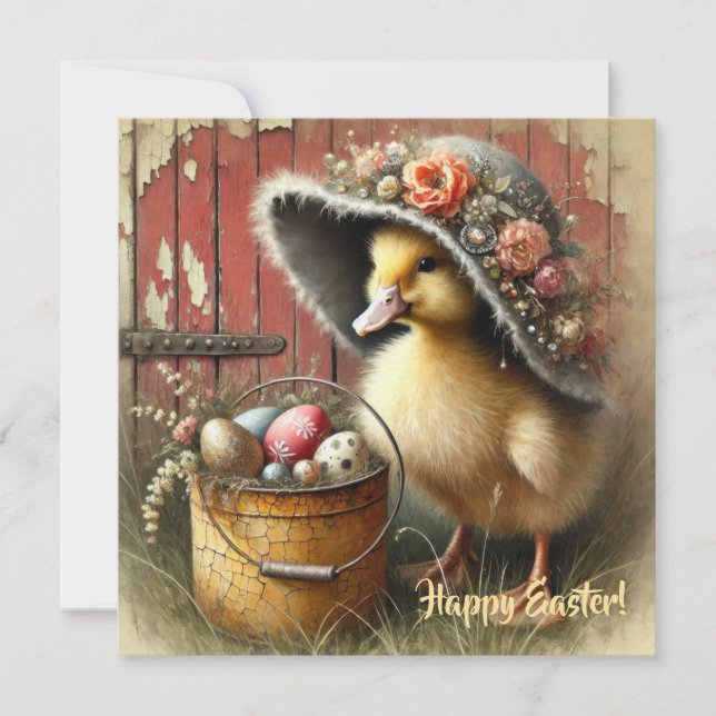 Festividades Cartão de Páscoa de casa de fazenda retrô com pato (Frente)