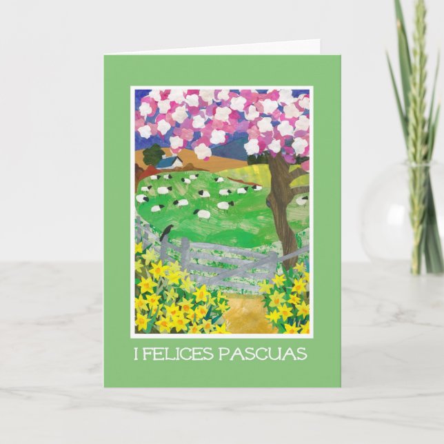 Festividades Cartão de páscoa espanhol com o campo no primavera (Frente)
