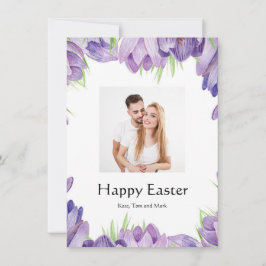 Festividades Cartão de Páscoa Feliz com Foto Floral em Aquarela
