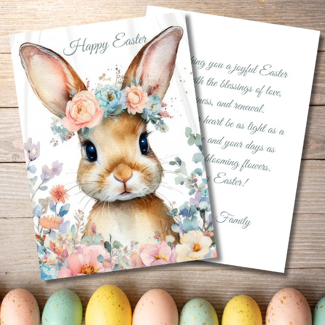 Festividades Cartão de Páscoa Personalizado com Flores e Coelho (Criador carregado)