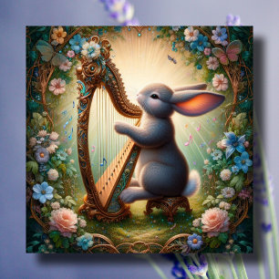 Festividades Cartão de Páscoa Whimsic Harp Bunny Art Nouveau