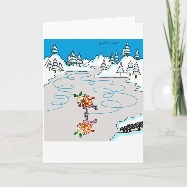 Festividades Cartão de patinagem do Xmas dos cervos do azevinho (Frente)