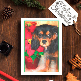Festividades Cartão de Poinsettia do Cachorro Cavalier King Cha