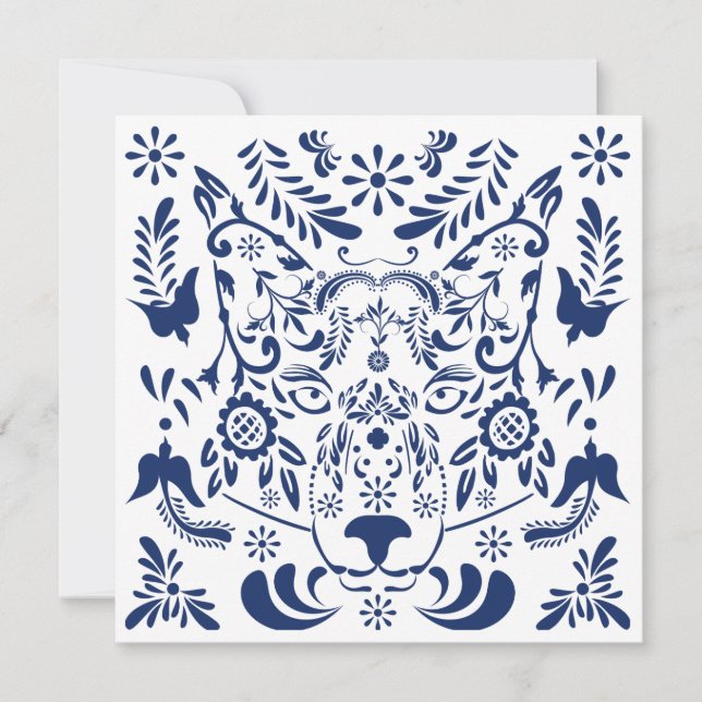 Festividades Cartão de Posto de padrão tradicional Wolf (Frente)