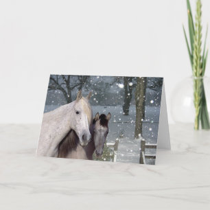 Festividades Cartão de queda da neve dos cavalos