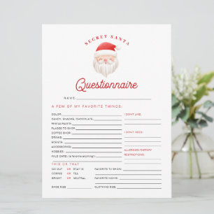 Festividades Cartão de Questionário de Papais noeis Secretos de