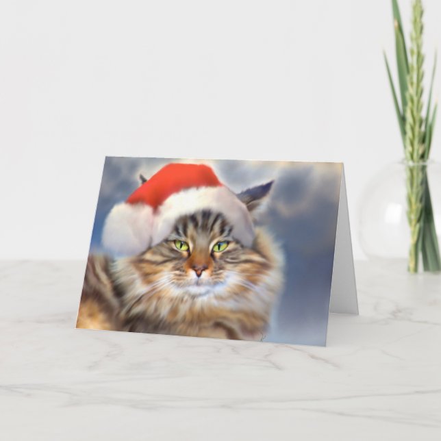 Festividades Cartão de Retrato de Natal para Gato Maine Coon (Frente)