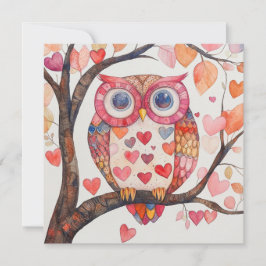 Festividades Cartão de São Valentim de Coruja em Aquarela Patch