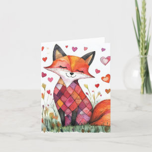 Festividades Cartão de São Valentim de Raposa em Aquarela