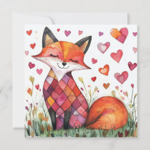 Festividades Cartão de São Valentim de Raposa em Aquarela