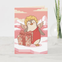 Cartão de São Valentim do Cupido do Pinguim Fofo p