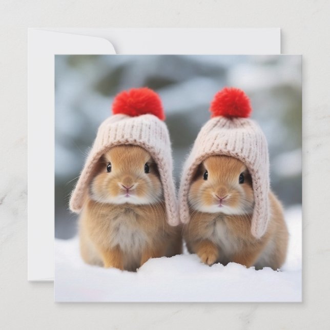 Festividades Cartão de Saudação Coelhinhos da Neve (Frente)